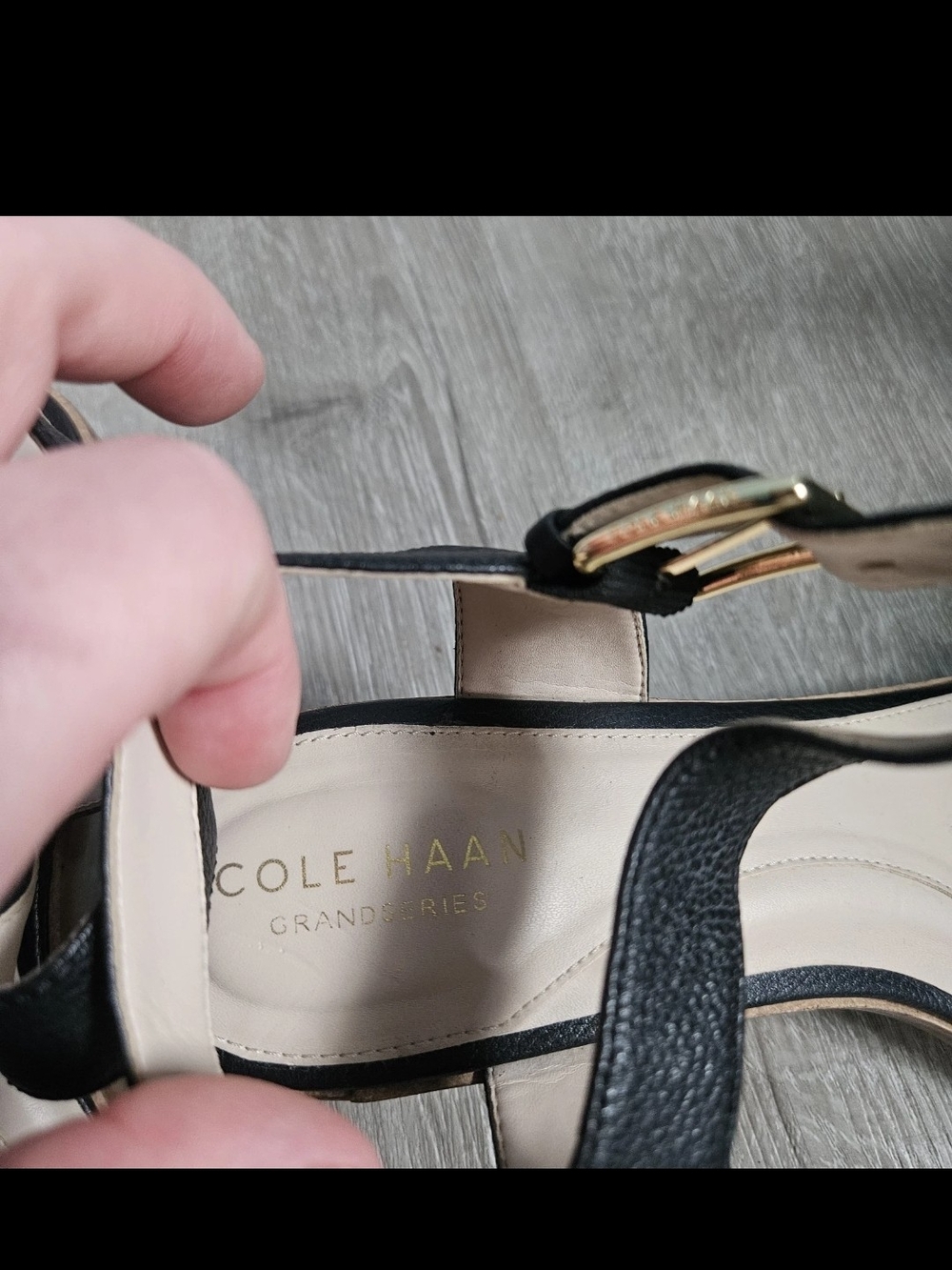 Cole Haan Anette Black Tumbled Leather Ankle Strap Block Heel Sandal 8.5 - Picture 3 of 10